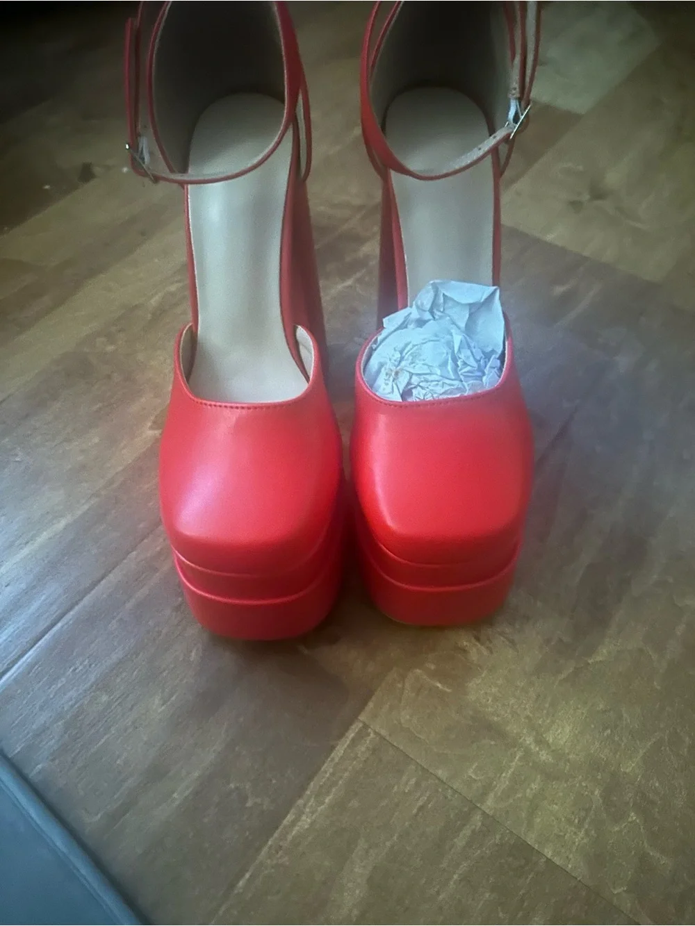 Red Platform Ankle-Strap Women's Heels
